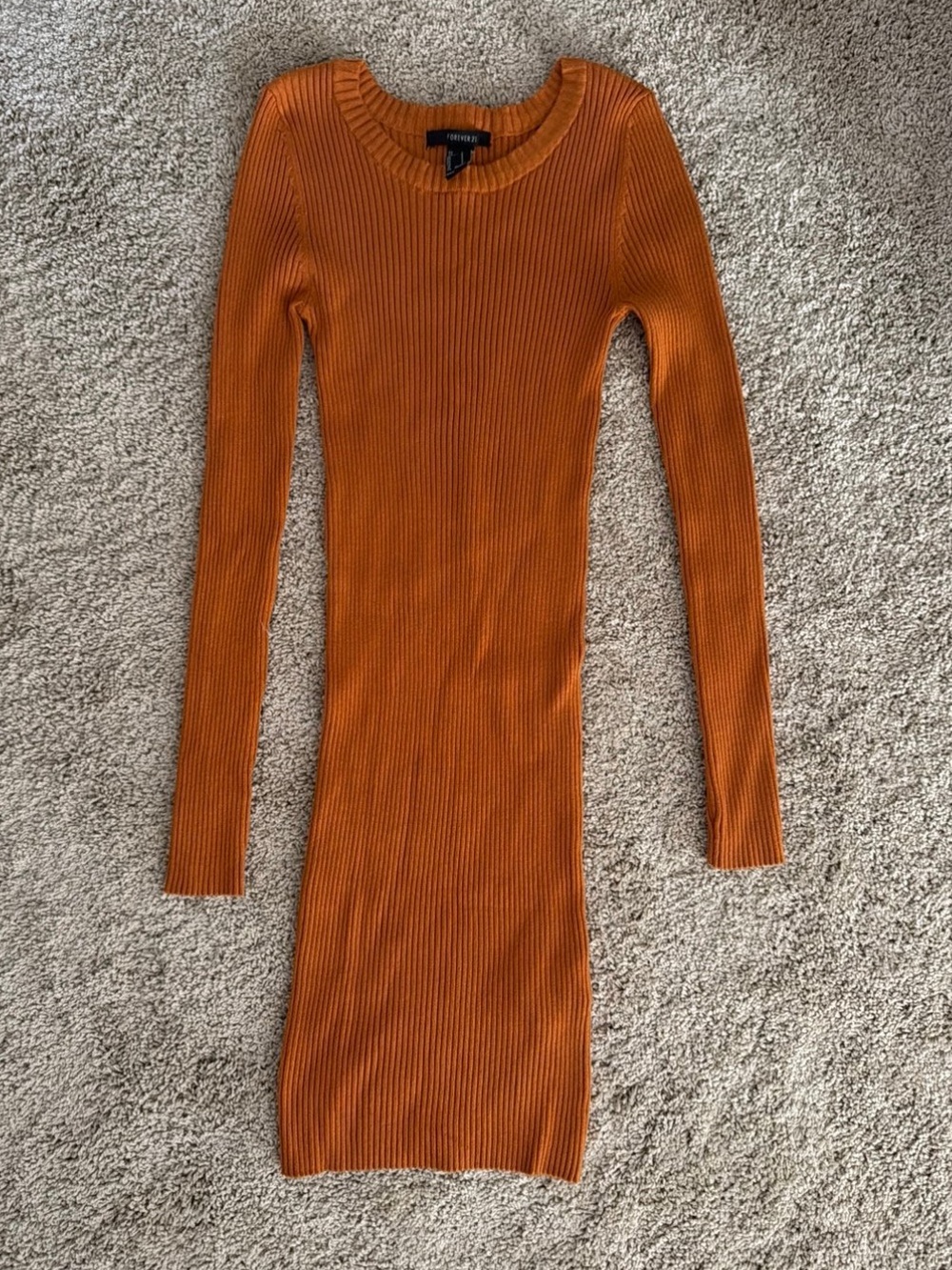 Forever 21 Burnt Orange Ribbed Long-Sleeve Bodycon Dress